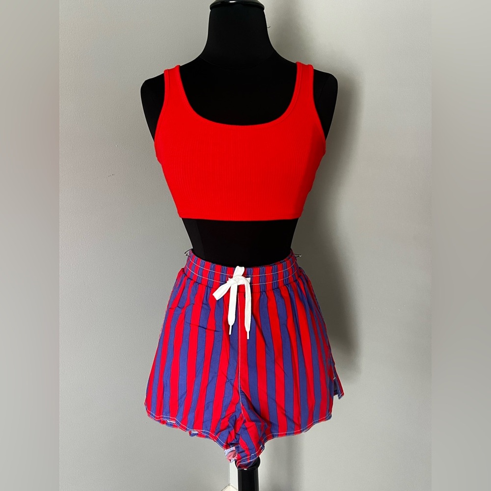 Urban Outfitters Red & Blue Striped Drawstring Short